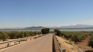 Laguna de la Fuente de Piedra mit gebirgigem Hintergrund