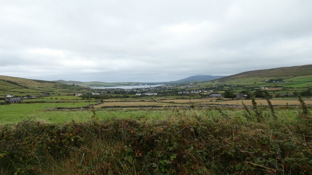 Blick zurück auf Dingle im Anstieg zum Connor Pass