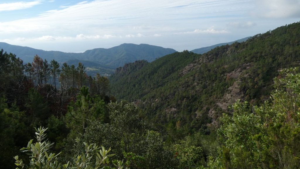 Blick über das Gebirge zum Meer, 600 Meter weiter unten